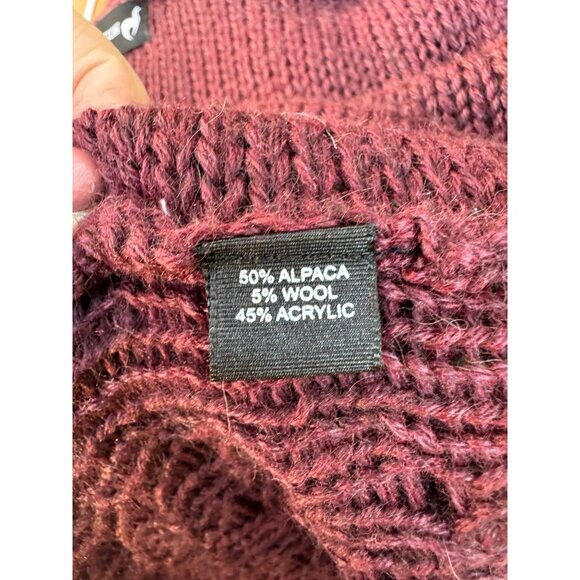 Alpaca Connection Knitted Crochet Burgundy Open Front Cardigan Sweater Eyelet L - Picture 6 of 8